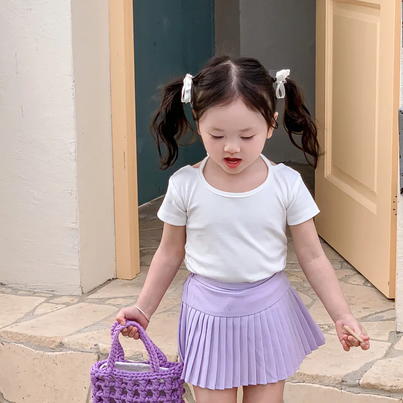 

Fashion Kids Baby Clothes Solid Color Short Sleeve Girls T Shirts Baby Girls Tops 2023 Summer New Children Clothing