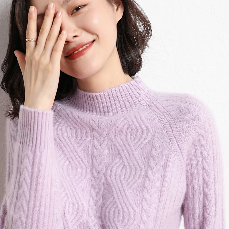 

Hot Sale 2021Autumn Winter 100% Pure Cashmere Sweater Turtleneck Women's High Quality Soft Female Loose Thickened Knitted Jumper