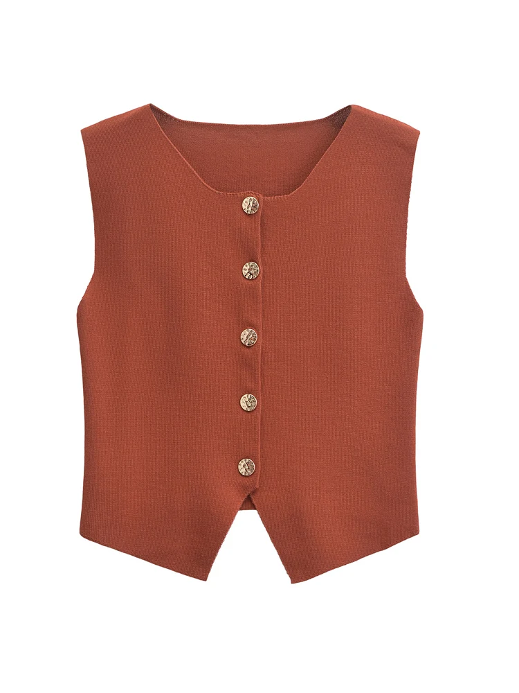 Женский эластичный вязаный жилет и трикотажная юбка с разрезом средней посадки |