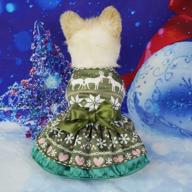 

Snowflake Clothing Dogs Christmas Tree Dress Pet Dog Clothes Print Santa Claus Super Small Cute Chihuahua Summer Green Mascotas