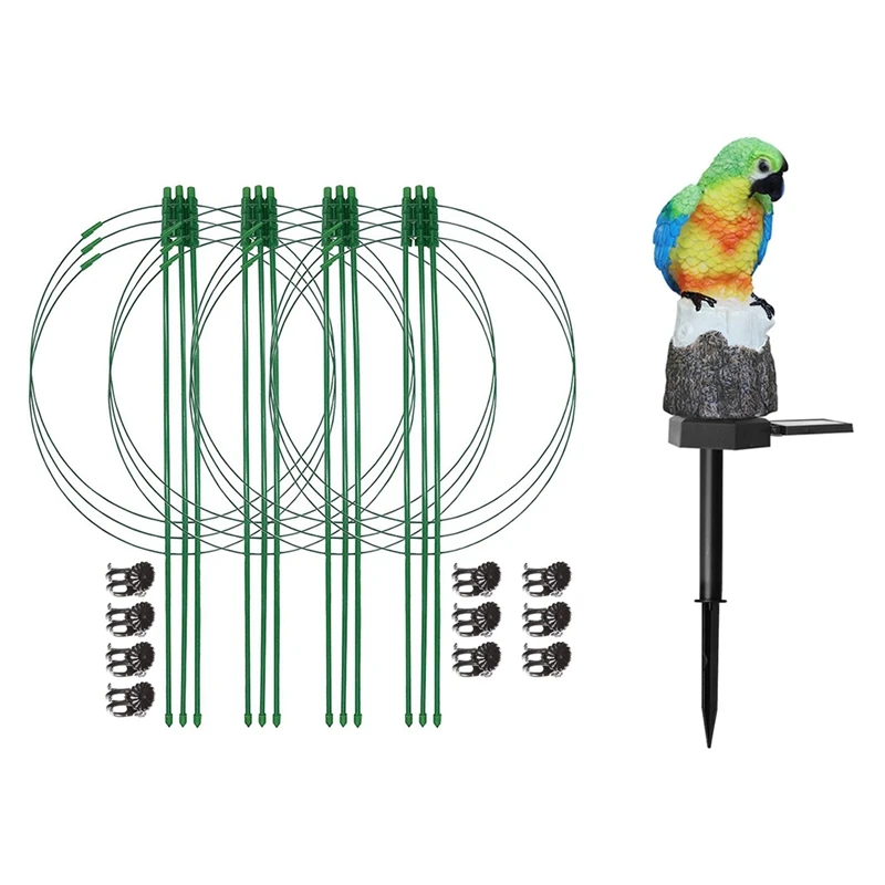 

4 Pcs 18 Inch Plant Support Cages with 3 Adjustable Support Rings,10 Pcs Plant Clips with Solar Powered Garden Light