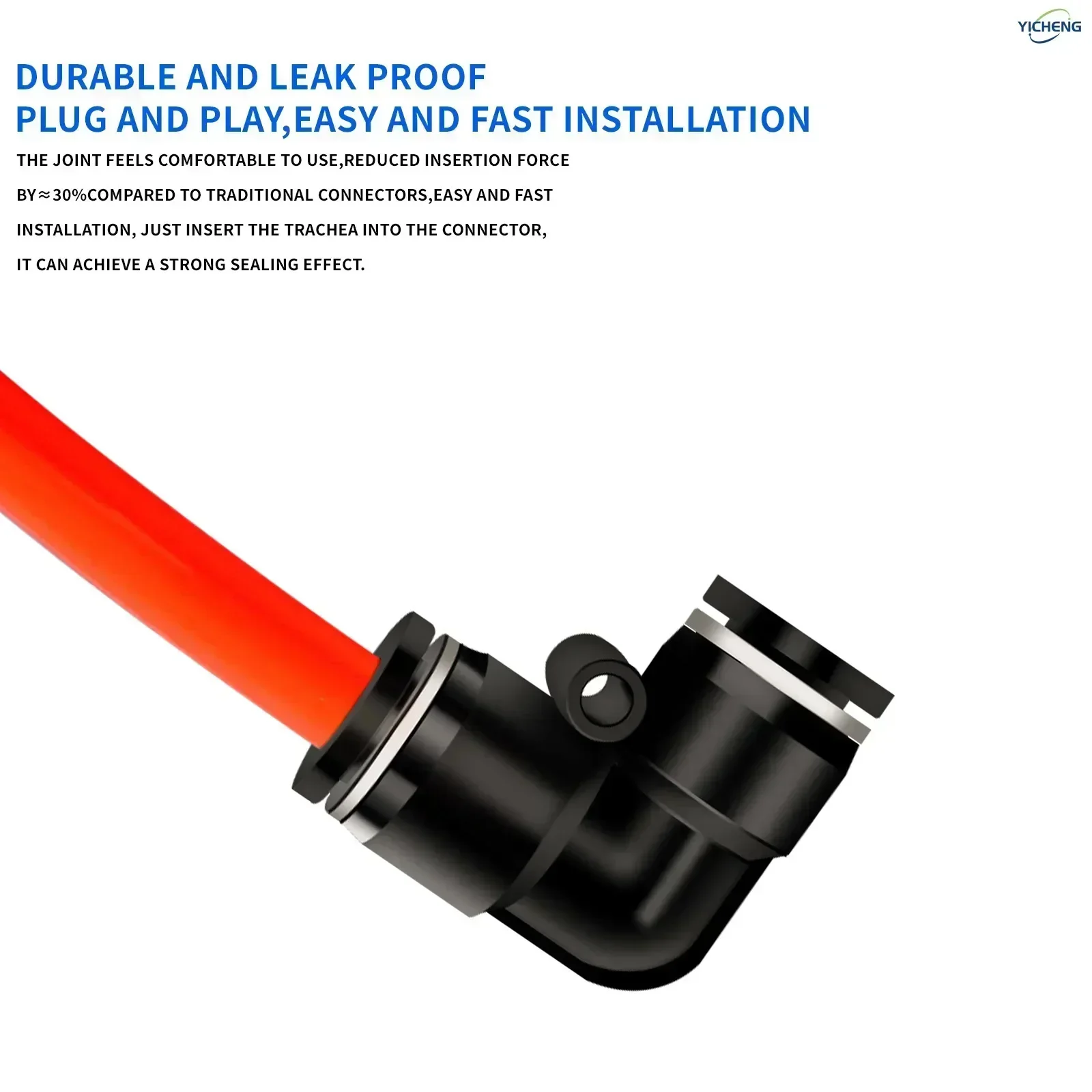 Колено соединителя шланга YICHENG PNEUMATIC 90 ° 2 способа 14–14 мм наружный диаметр трубки