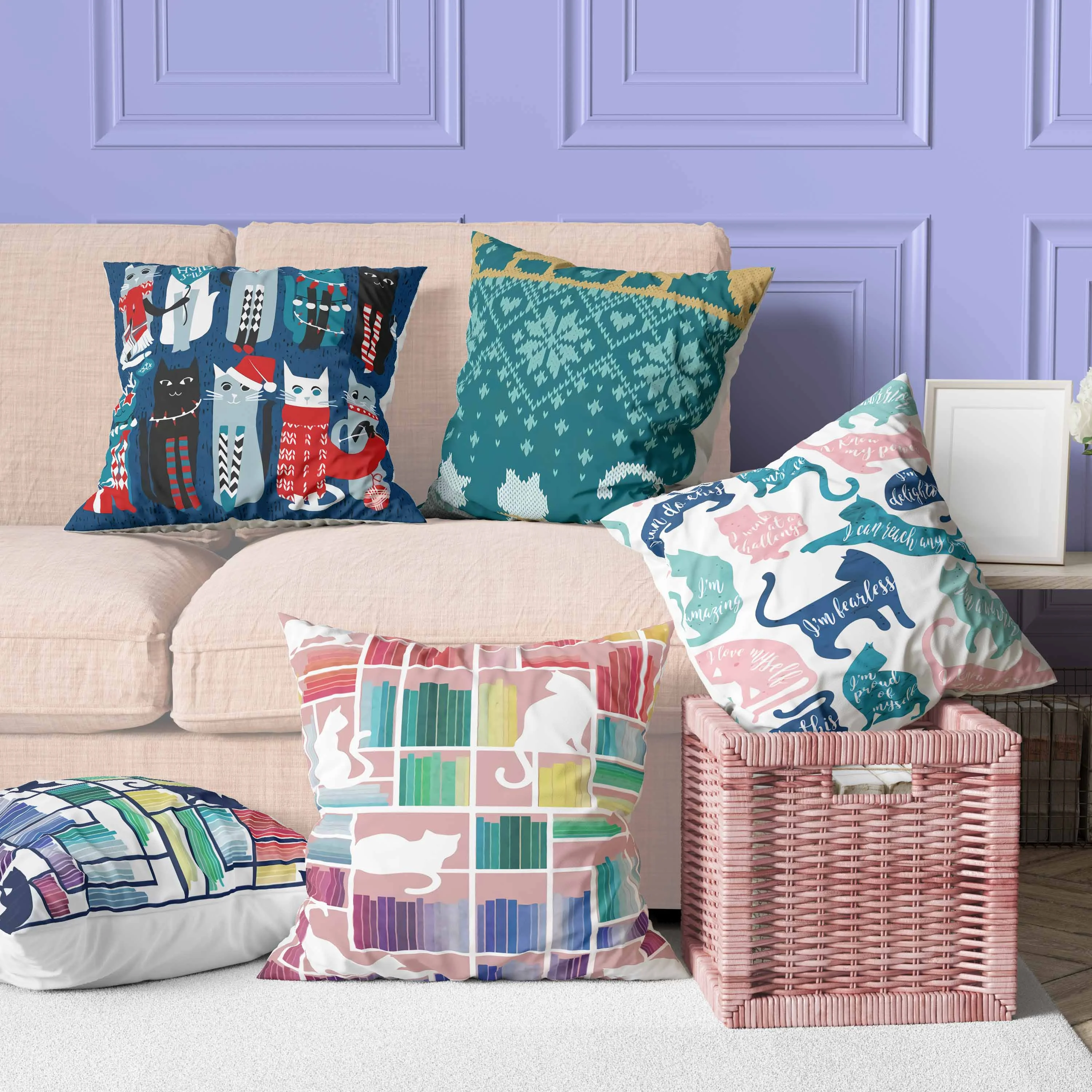 

Bookshelf Cat Print Pillowcase Home Decor Car Sofa Cushion Cover