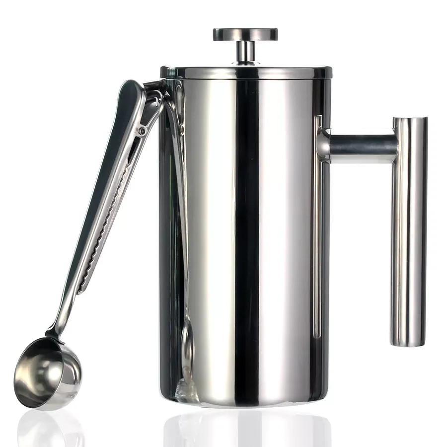 

2023New French Press Coffee Maker - Double Wall 304 Stainless Steel - Keeps Brewed Coffee or Tea Hot-3 size with sealing clip/Sp