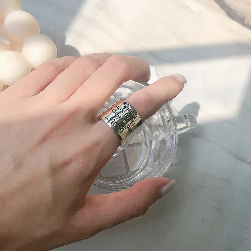 

New Trendy Punk Hip-hop Super Big Round Vintage Silver Color Letter Rings For Women Men Teens Fashion Jewelry Gift