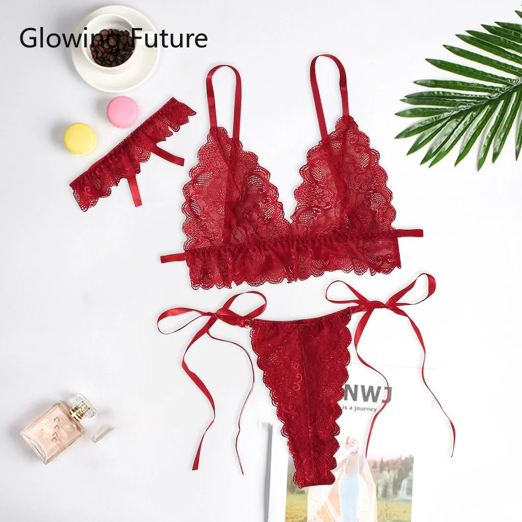 

Комплект нижнего белья для женщин, кружевное Сетчатое белье на бретельках, чувственное женское прозрачное кружевное привлекательное белье...