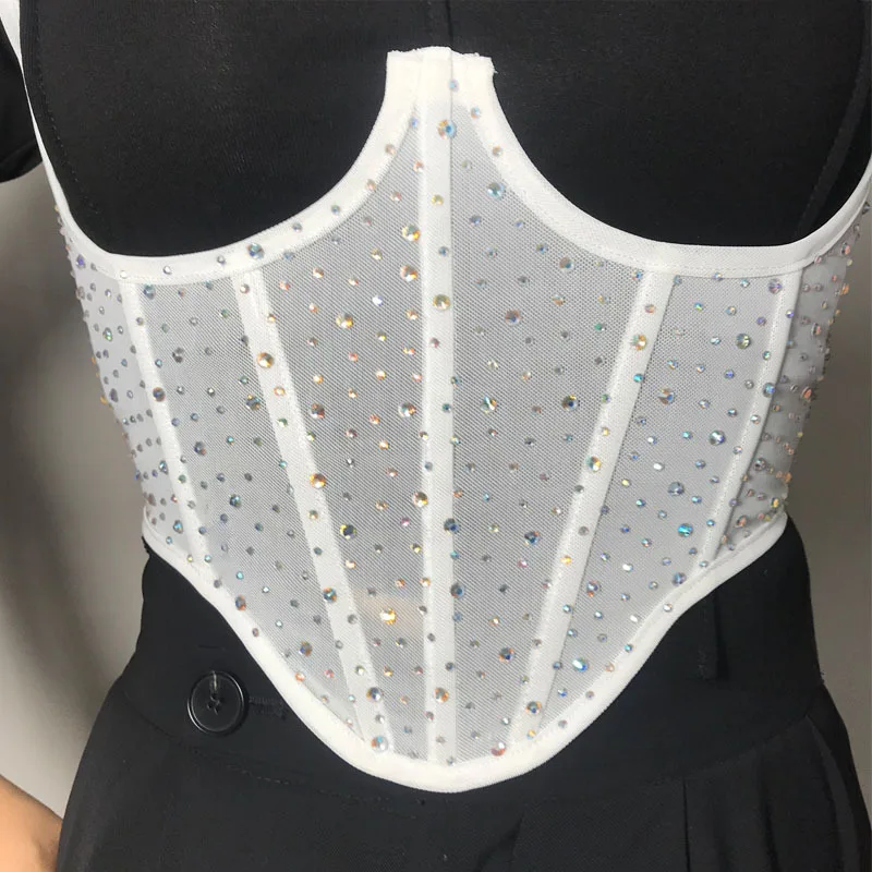 

Корсет, колготки для женщин Стразы, Женский Бюстье для тела с эффектом пуш-ап, верхняя одежда для платья, белые сетчатые косточки для похуден...