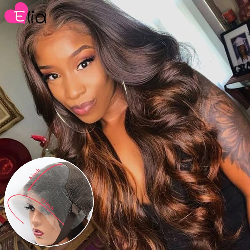 Highlight Brown 13x6 Lace Frontal Human Hair Wig Preplucked Body Wave 4x4 Lace Closure Wigs for Black Women Brazilian Remy Wig