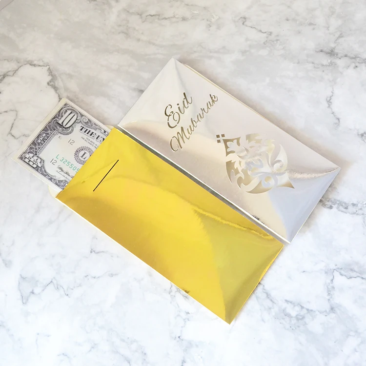 

Eid Mubarak Decoration Laser Cut Pocket Bright Gold Silver Ramadan Envelopes