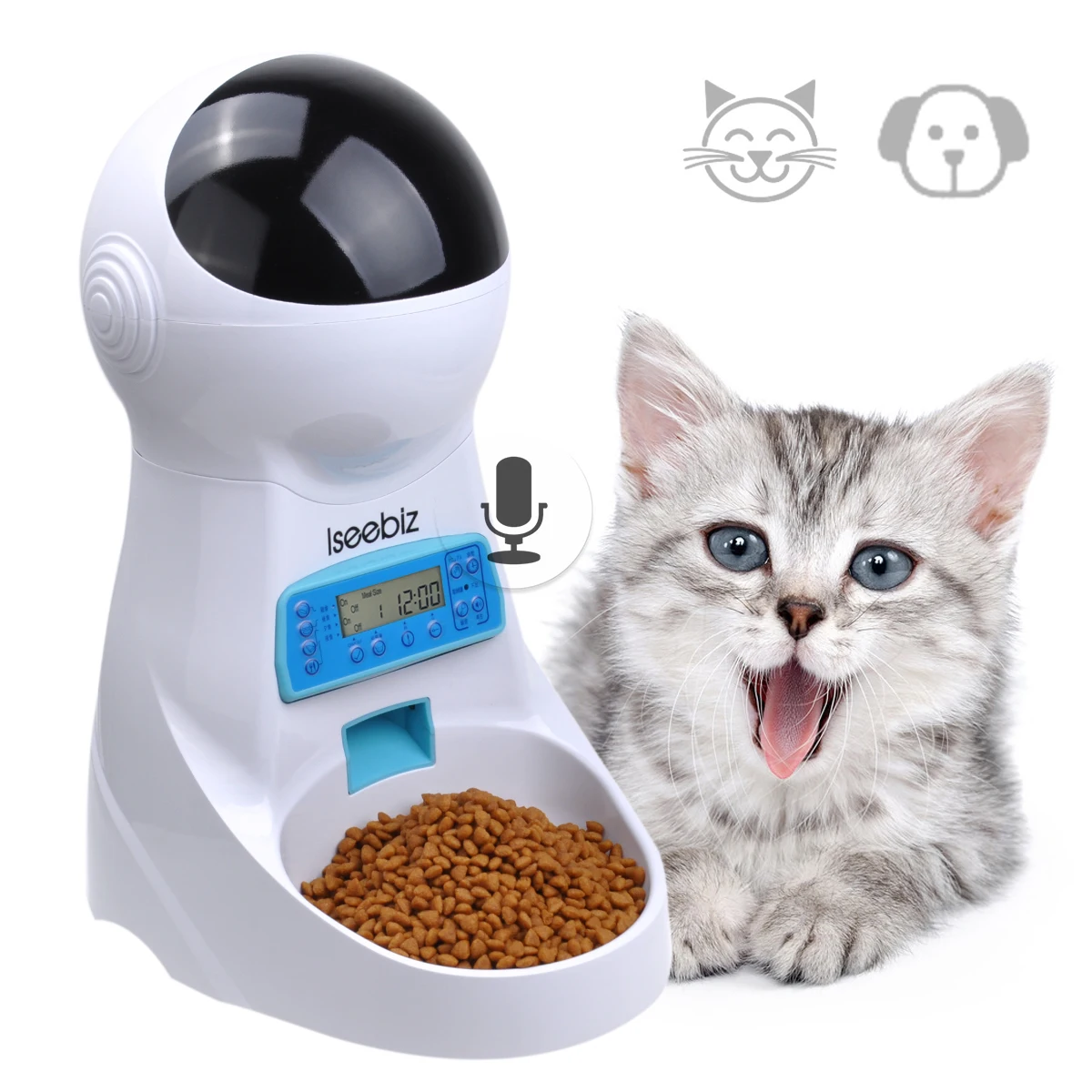 Iseebiz 3L Automatic Pet Feeder Smart Food Dispenser For Cats Dogs Timer  Bowl Auto Dog Cat Pet Feeding Supplies Voice Record