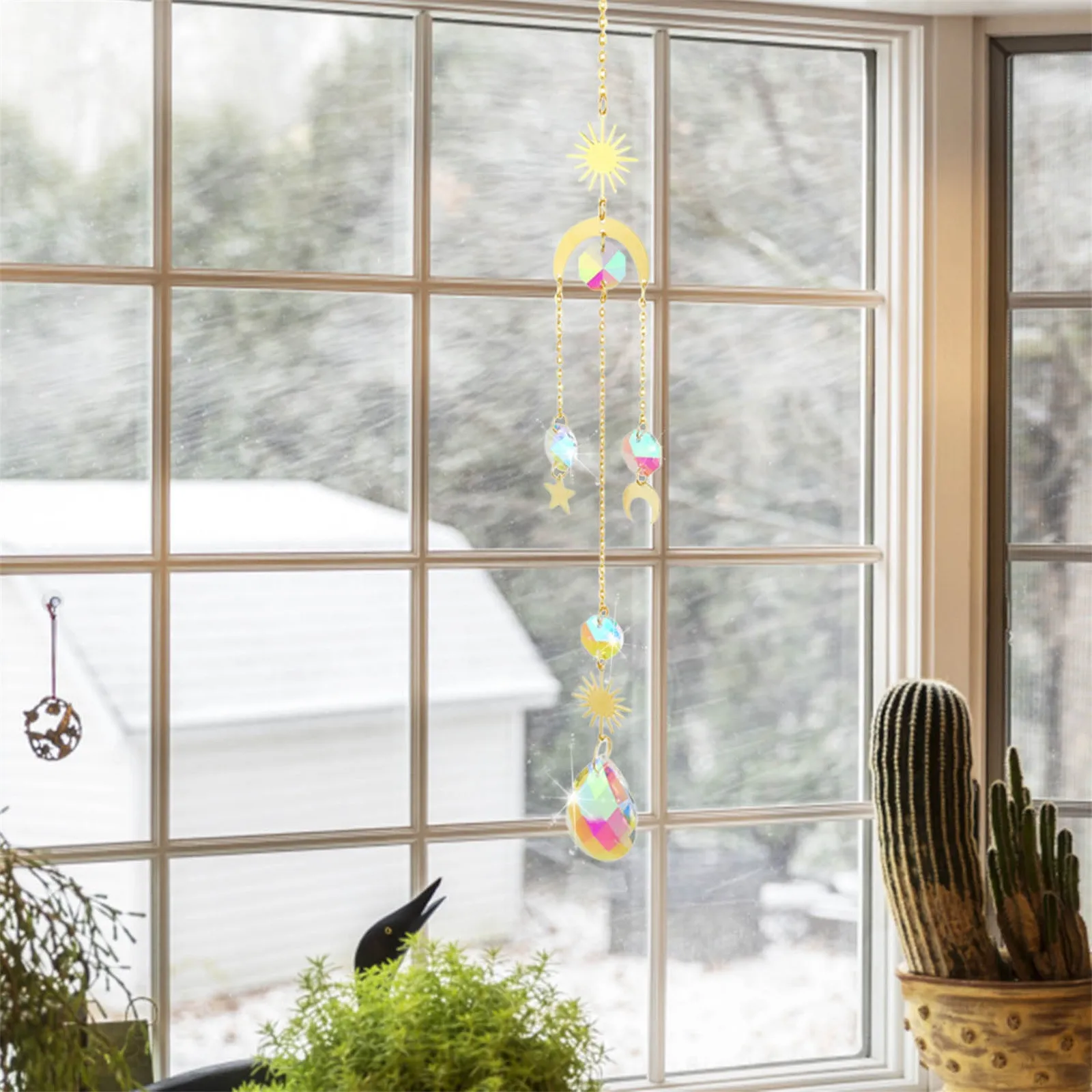 

Crystal Moon Star Wind Chime Pendant Window Garden Color Crystal Wind Chime Beach Glass Wind Chimes Outdoor