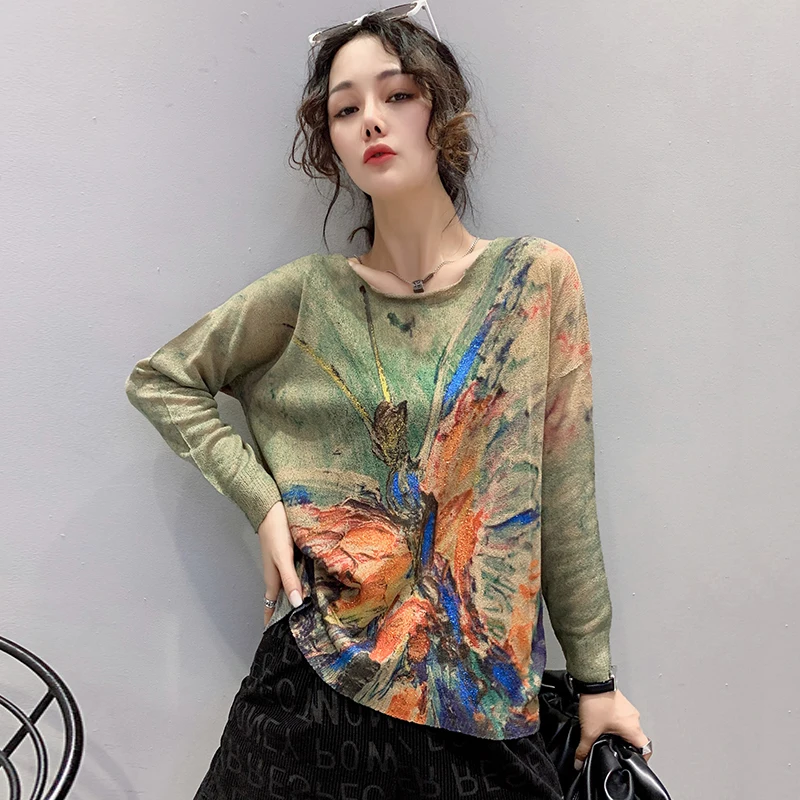 

2022 new sweater female hip-hop style flame jacquard women's sweater pullover knit top loose sweater свитер оверсайз