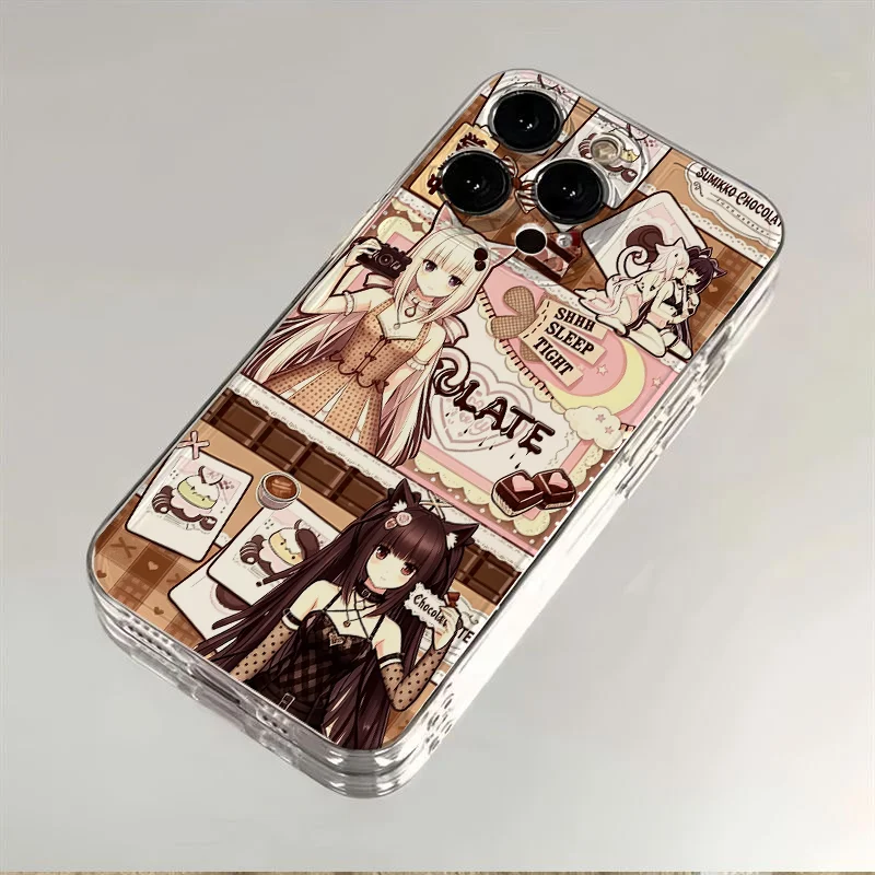 Фото Прозрачный противоударный тонкий защитный чехол Nekopara Chocola Vanilla Decora Anime для iPhone 17 Pro Max 11-16 XR 7 8 Plus №1