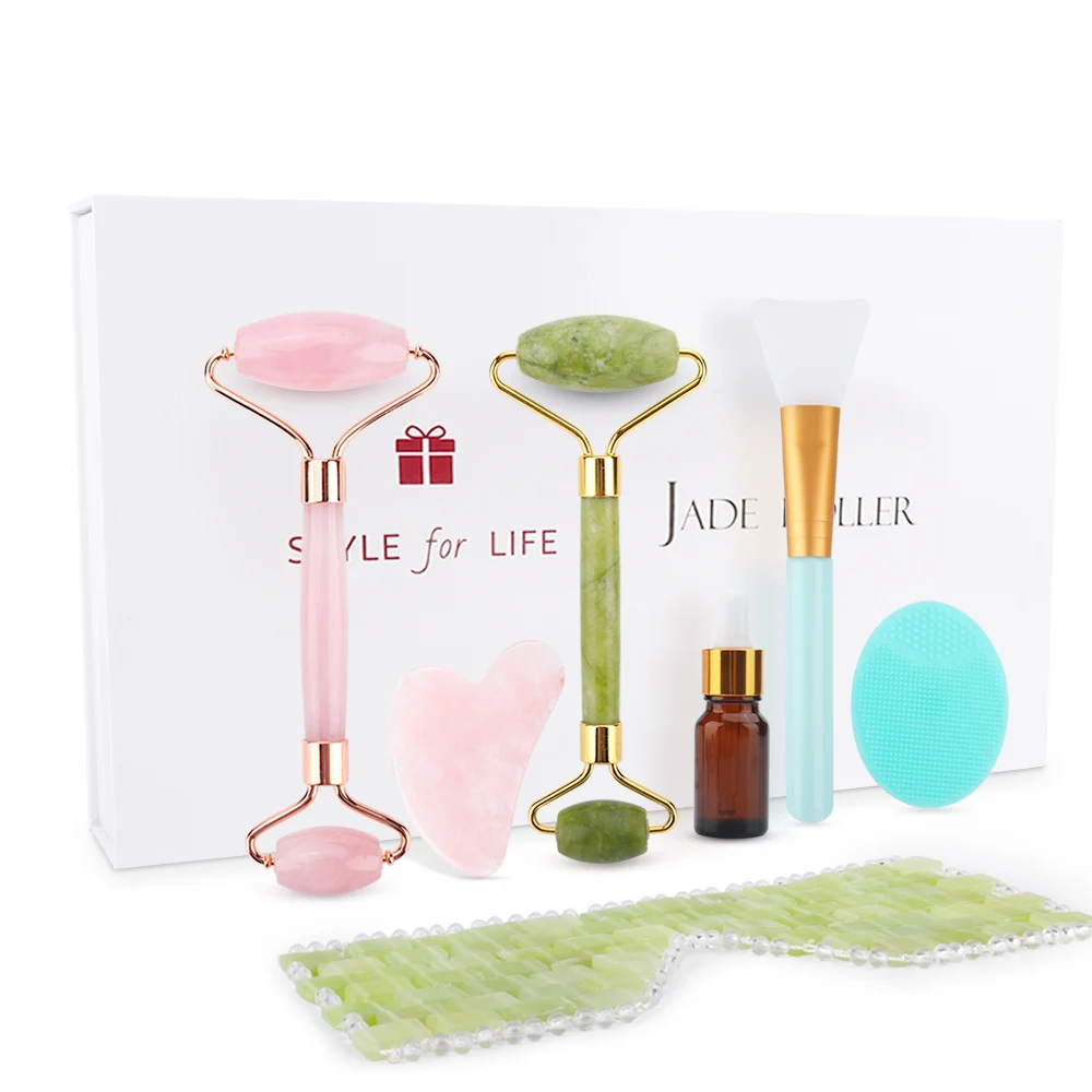 

Rose Quartz Powder Crystal Jade Roller Massage Spa Natural Pink Handmade Gua Sha Stone Facial Beauty Device Face Skin Care Tool