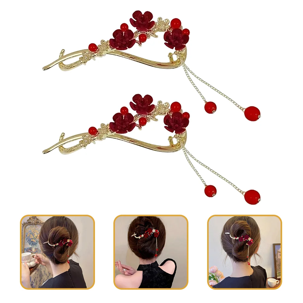 

2 Pcs Grip Plum Blossom Hair Clip Women Back Head Accessories Clips Thick Alloy Thin
