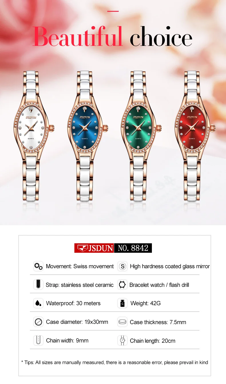JSDUN Ceramic Strap Quartz Women's Wristwatch Rose Gold Luxury Brand Elegant Ladies Waterproof Bracelet Dress For Women 2023