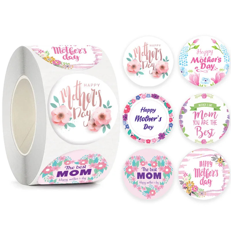 

500pcs Happy Mothers Day Stickers Round Thank you Stickers for Gift Cards Decoration Envelope Seals Gift Wrap Boxes Party Favor