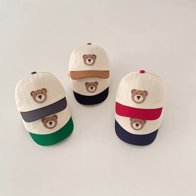 

Cute Cartoon Cap Baby Casual Patchwork Outing Caps 2023 New Girls Adjustable Sun Visor Baseball Caps Boy Bear Cotton Hats