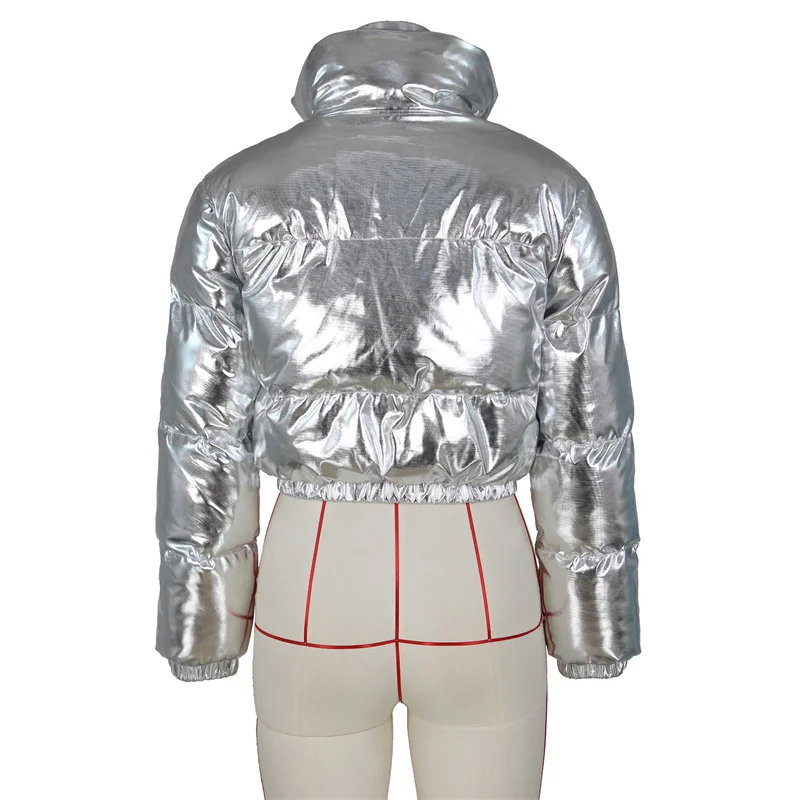 Sunny Gilding Cotton Padded Jackets 2022 Winter Women Stand Collar Long Sleeve Zipper Short Parkas Coats Cropped Tops