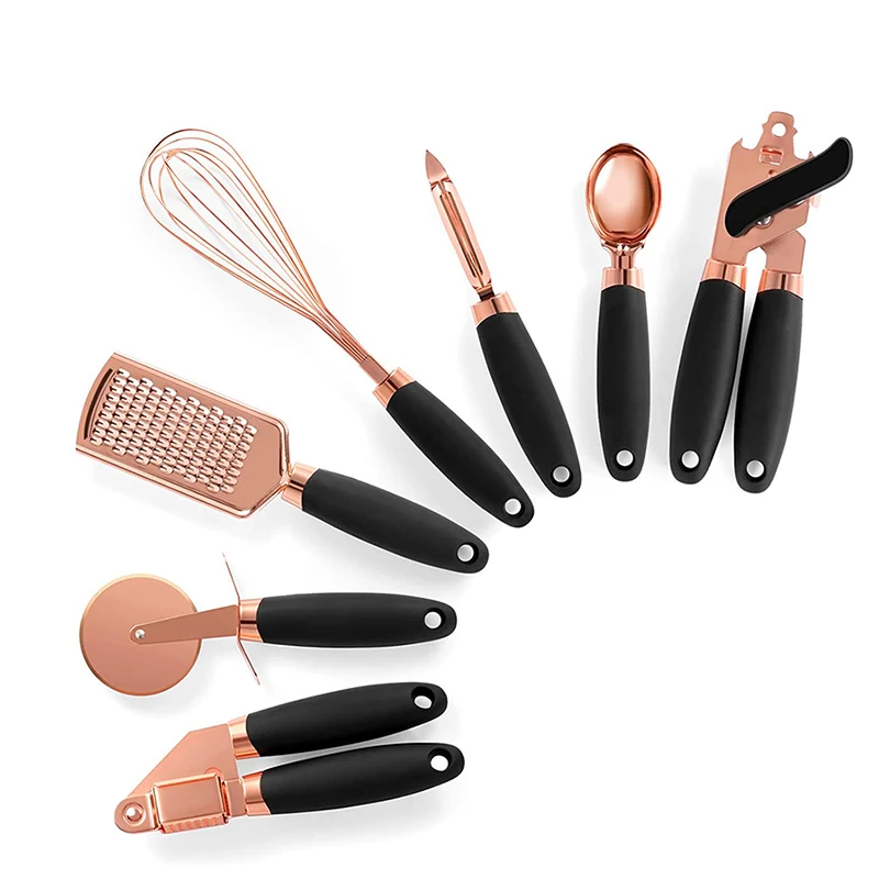 

Non Stick 7 Pieces Kitchen Gadget Set Copper Coated Stainless Steel Utensils Pizza Garlic Baking Kitchen Cookware Gadgets