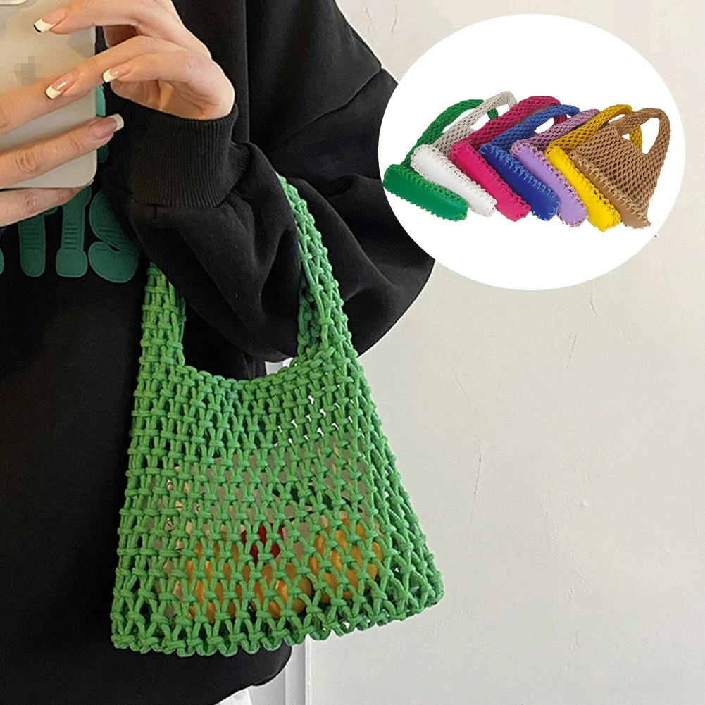 

Сумка женская сетчатая из хлопка, миниатюрная плетеная пляжная соломенная сумочка-тоут для покупок для отдыха и путешествий