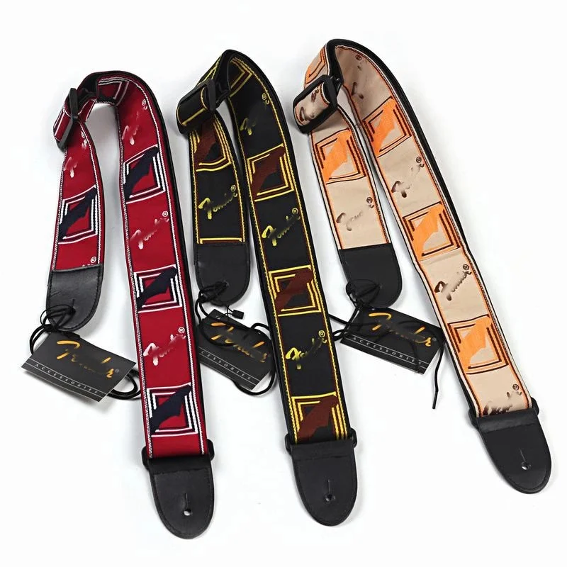 

3Colors Adjustable Guitar Accessories Guitar Strap Leather Ends for Electric Acoustic Folk Guitar Strap Fashion Embroidery Strap