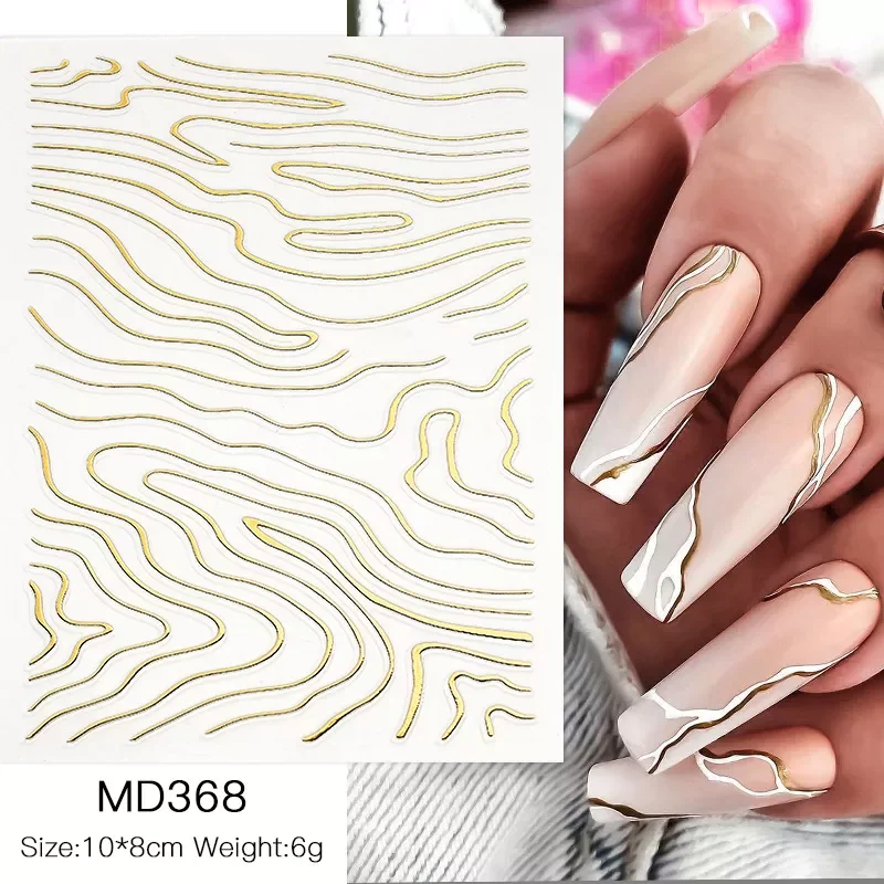 

3D Metallic Golden Marble Line Nail Stickers Striping Tape Winter Manicure Charm Nail Design Decor Art Decals Foils