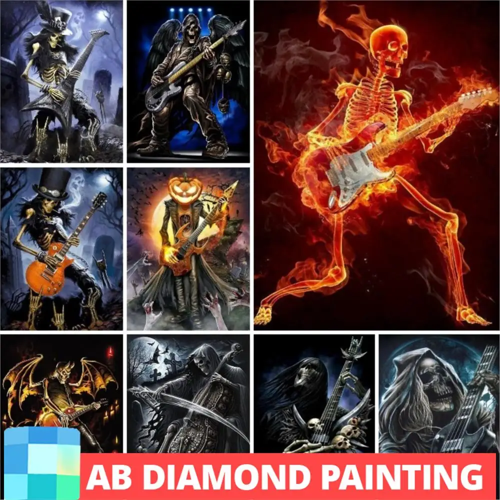 

Череп с гитарой, рок-н-ролл, AB дрели, вышивка, мозаика, живопись, настенное искусство, алмазная живопись, ужасная тема, декор для гостиной