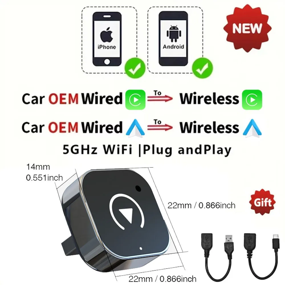 

2 в 1Carplay беспроводной адаптер AI Box Android Auto Smart Dongle 2025 5G WIFI для iphone Android для Volvo Benz Mg Kia Chery VW