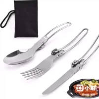 3pcsset outdoor camping picnic tableware stainless steel portable folding spoon fork camping cooking picnic set