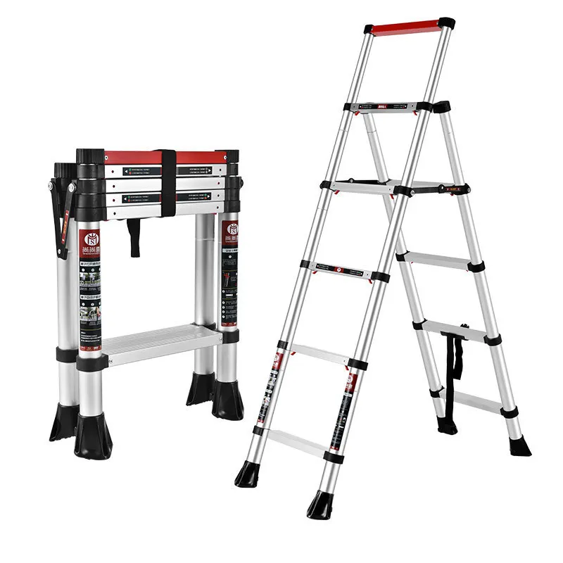 Household telescopic ladder sub collapsible trestle ladder indoor thickening telescopic ladder multi-functional five-step ladder
