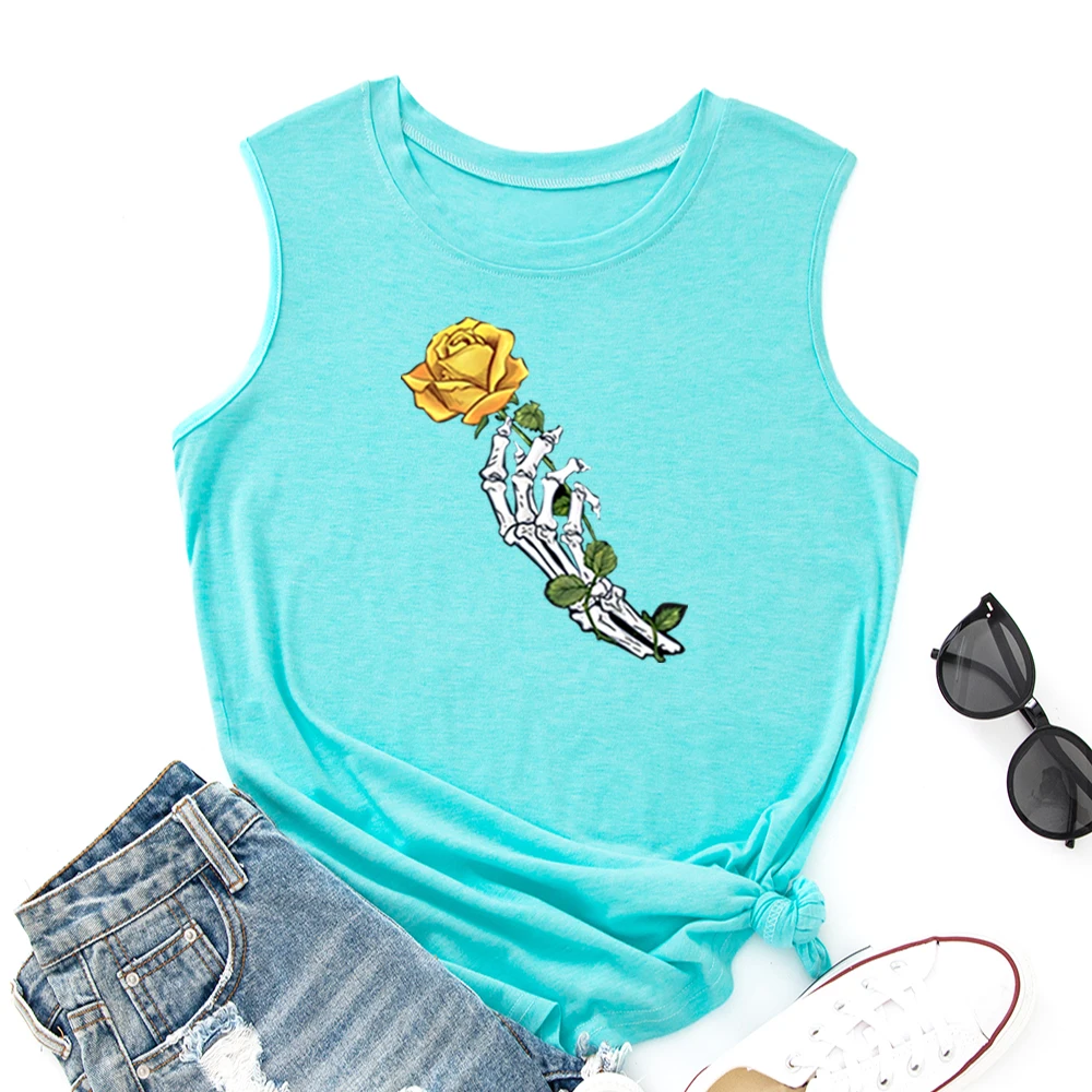 

Keleton ручной работы с розовым цветочным принтом топы для женщин жилет Топ на бретелях летняя рубашка без рукавов для девочек, модные футболки...