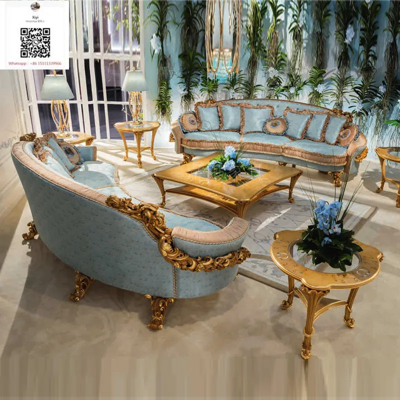 

High Quality Custom European Luxury Solid Wood Sofa 1234 Combination French Court Villa Carved Furniture