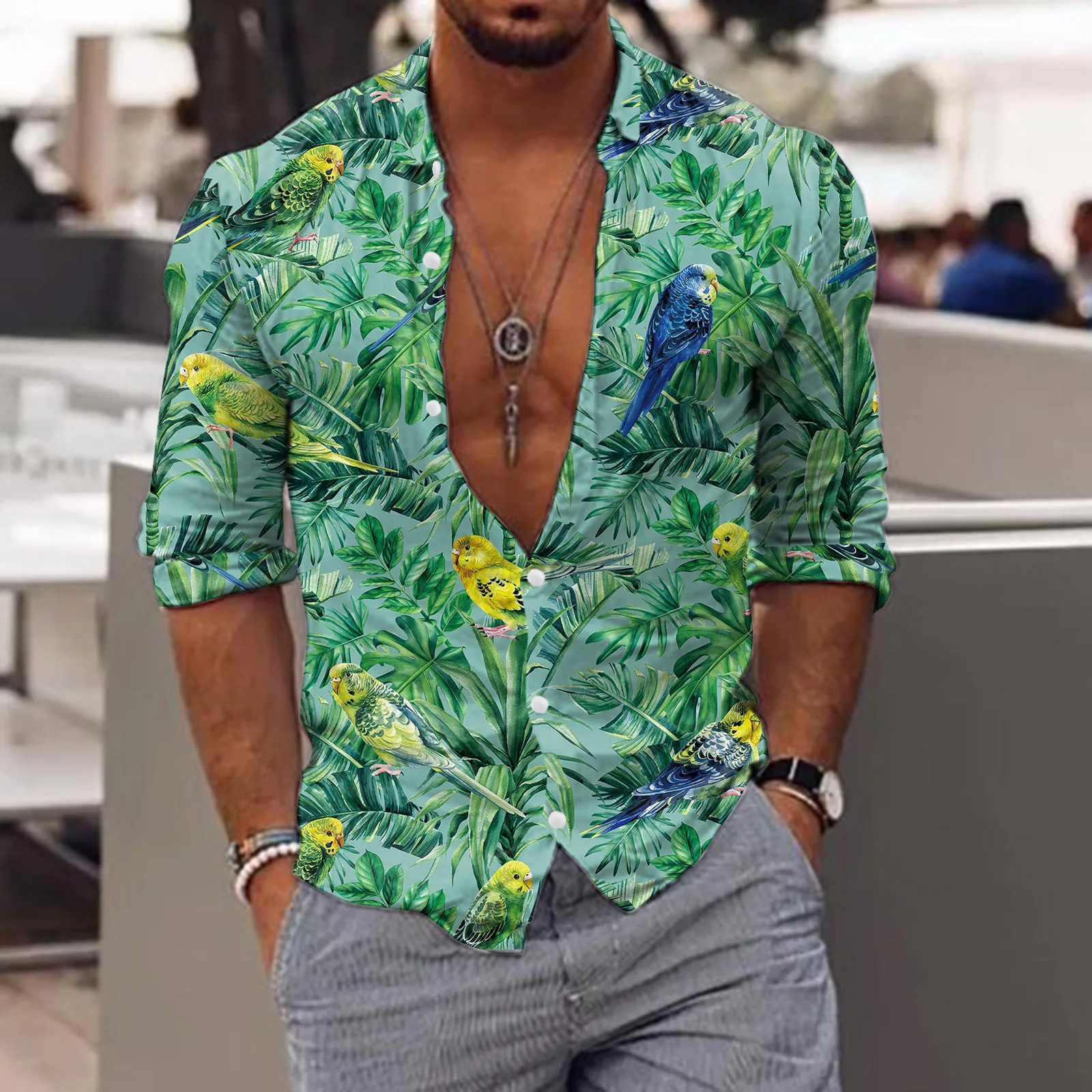 

Men Casual Long Sleeve Autumn Winter 3D Printed Shirts Fashion Top Blouse Shirts Fitted Dress
