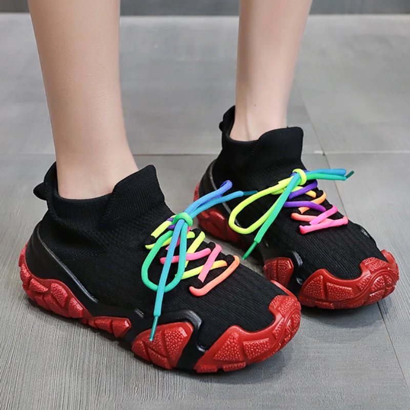 

Женские дышащие кроссовки из сетчатого материала, повседневная обувь на платформе, женские нескользящие плетеные уличные кроссовки для бега, Вулканизированная подошва