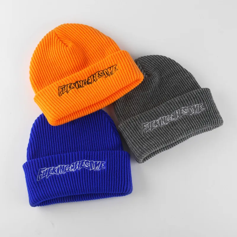 Шапка-бини для мужчин и женщин Зимняя однотонная шапка плотная вязаная дешевая