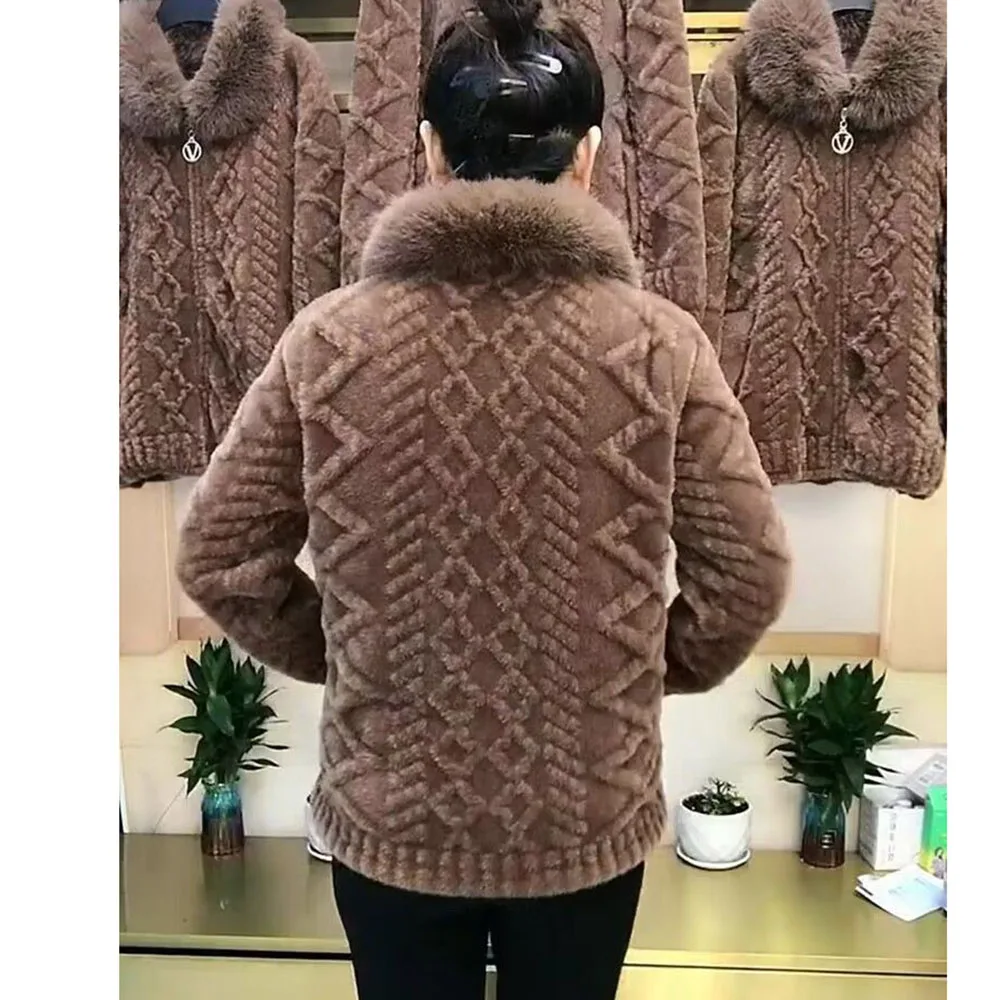 Зимняя куртка для мамы утепленное шерстяное пальто из искусственного норкового