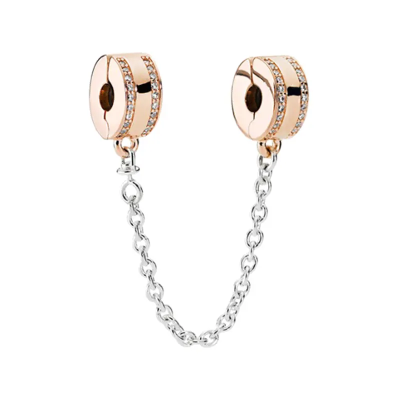 Цепочка женская из серебра 925 пробы с круглым застежкой и логотипом под розовое