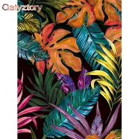 gatyztory frameless painting by numbers kits for adults children handpainted colorful leaves landscape picture diy gift draw can