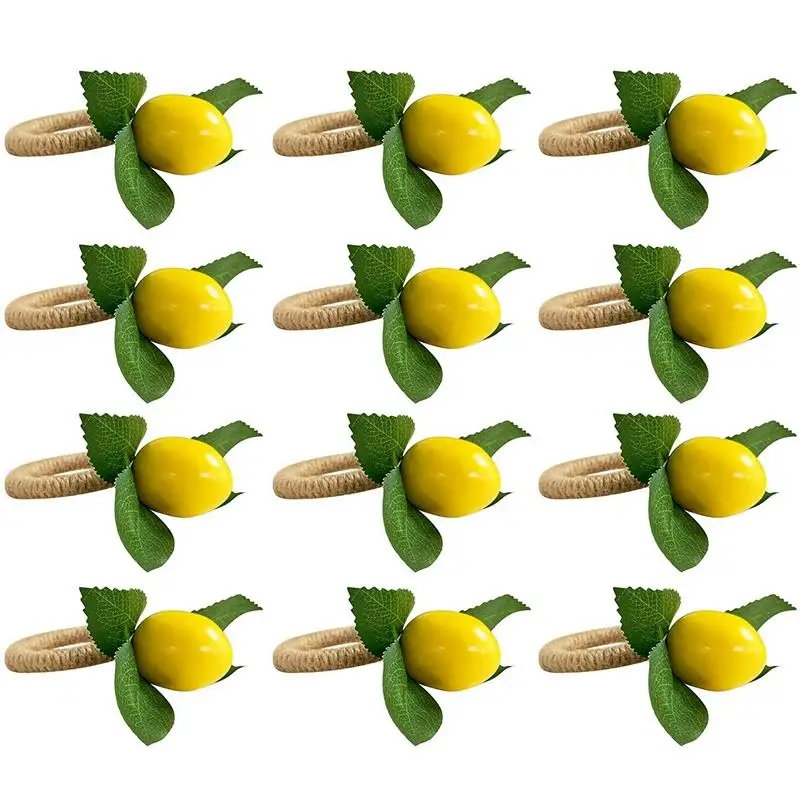 

12Pcs Simulation Lemon Plant Napkin Ring Fruit Meal Buckle Hotel Model Room Napkin Ring Napkin Buckle Party Supplies