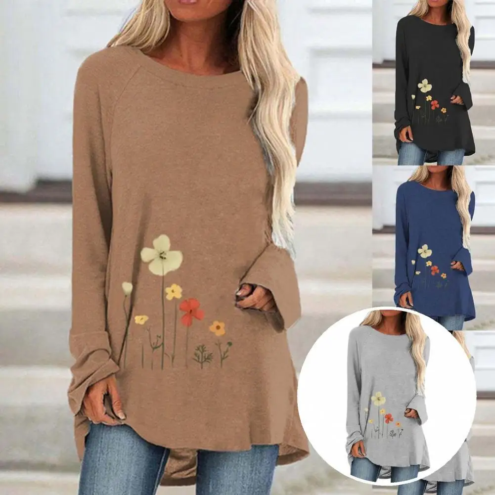 

Women Blouse Practical Vibrant Flower Breathable Spring Floral Pattern Tee Shirt for School Pullover T-shirt Spring Blouse