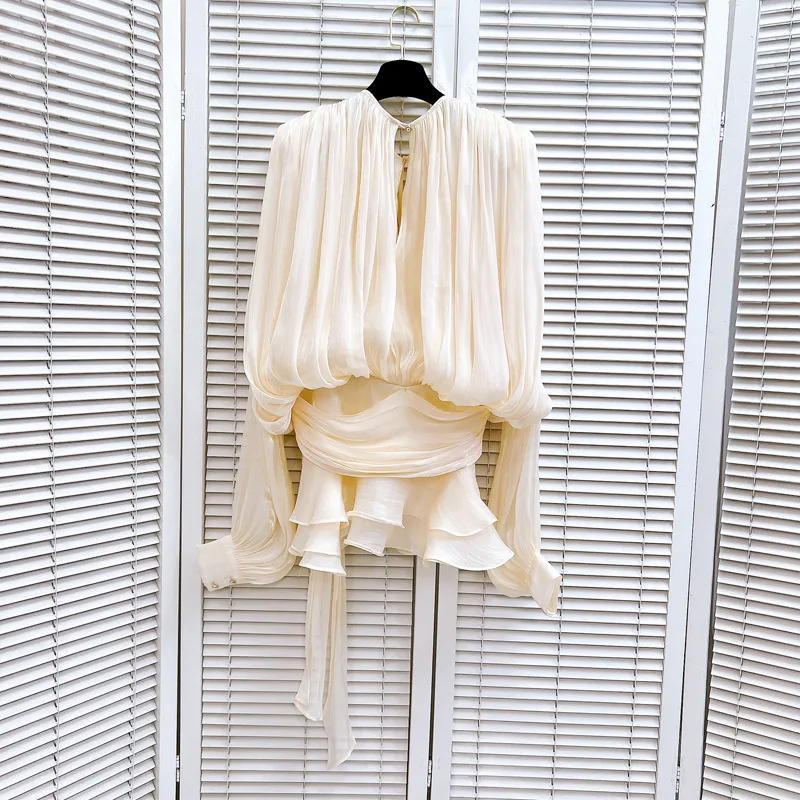 [ZOCI] Осеннее однотонное плиссированное свободное платье с высокой талией и