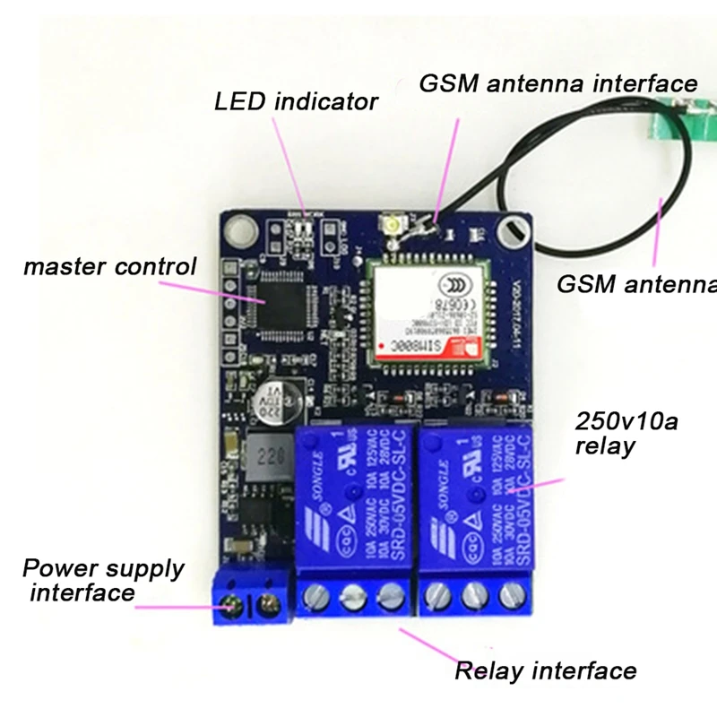 Фото 2-канальный релейный модуль Sim800c Stm32f103c8t6 для тепличного кислородного насоса №4