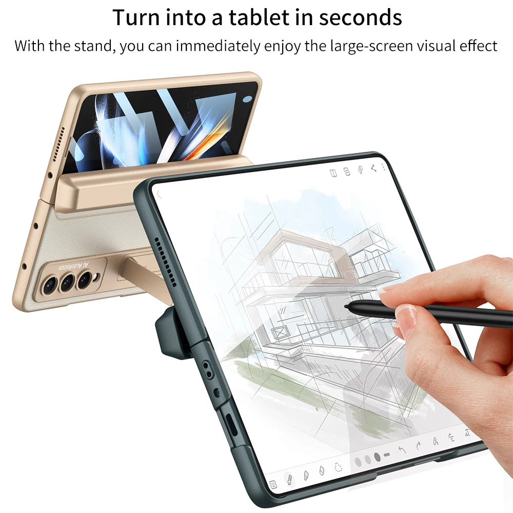 For Samsung Galaxy Z Fold 4 Fold3 Case Ultra-thin Magnetic Hinge Kickstand Shockproof Protection Pen Holder Hard Cover For Fold4