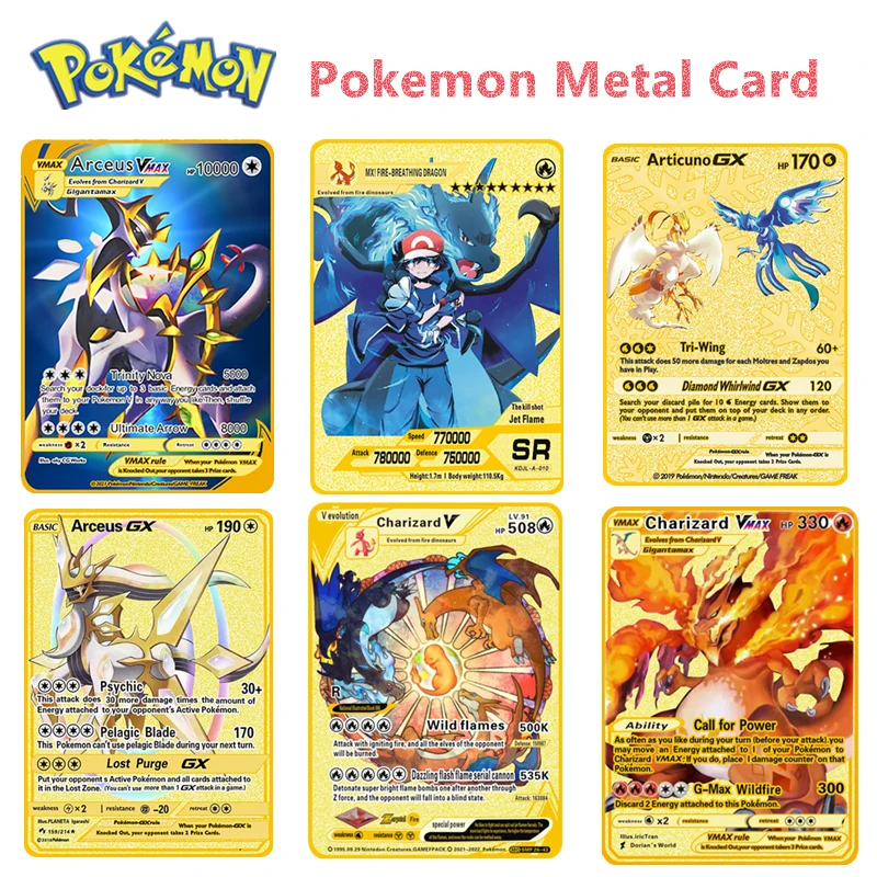 

Limited Golden English Card Hp10000 Arceus Gx Vmax Mega Pokemon Diy Metal Cards Charizard Kids Gift Game Collection Cards Toy