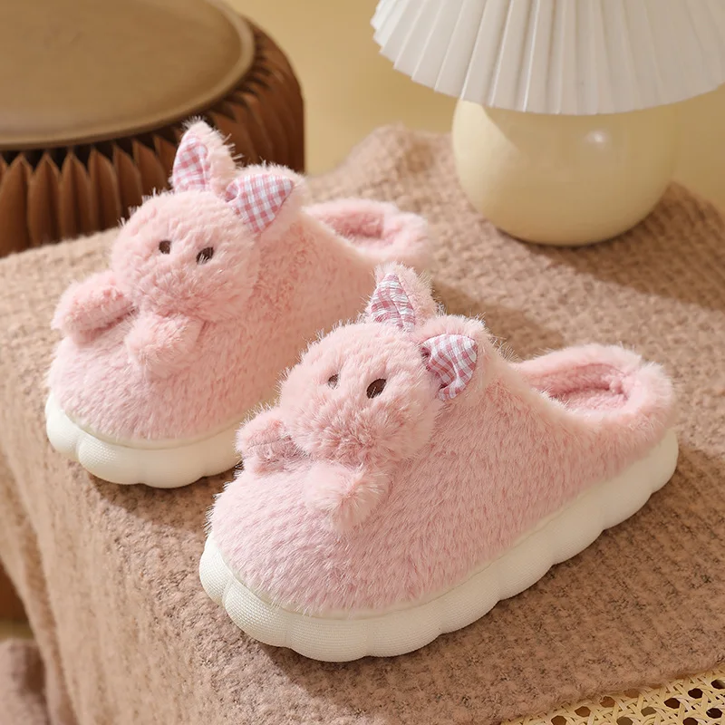 

Симпатичные плюшевые женские зимние домашние тапочки с кроликом, теплые домашние тапочки, осенне-зимняя обувь, домашняя мягкая обувь на пло...