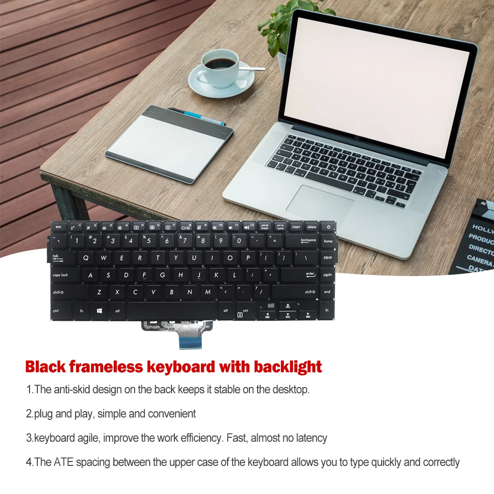 

No Frame Keyboard Backlit Fluent Typing Key Board Keyboards Home Office Keypad Replacement for Asus VivoBook S510