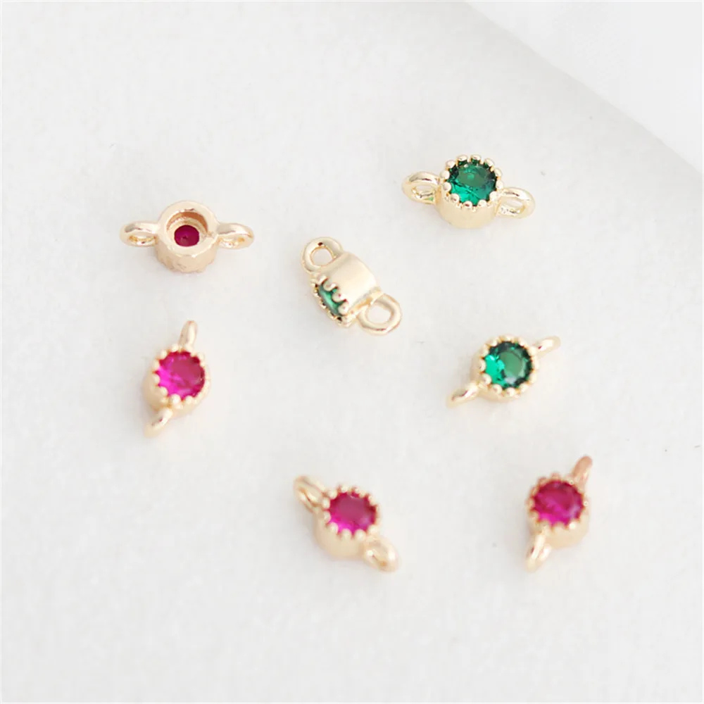 

14K package gold accessories wrapped zirconia small pendant 5mm double hanging handmade DIY materials necklace bracelet earrings