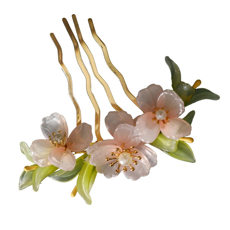 

Pink Coloured Glaze Hair Combs with Flower-shaped Pink Glaze Inlaid for Anniversary Date Photography wear