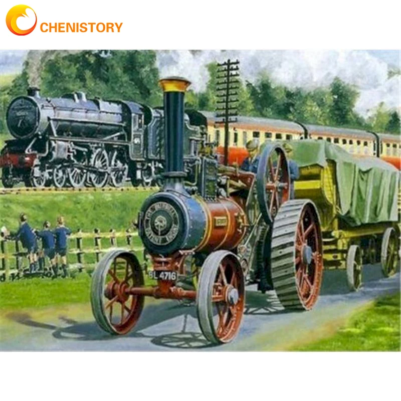 

CHENISTORY DIY Рисование по номерам, поезд, искусство, рисование, пейзаж, рисование по номерам, набор для домашнего декора, подарок, картина